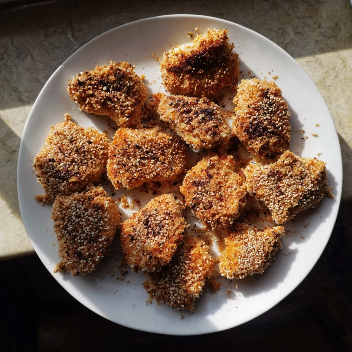 Golden, crispy Spicy Yogurt Chicken Bites ready to serve, a flavorful appetizer suggestion.