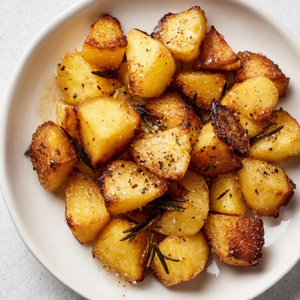 Hot, bubbly Beef Tallow Roasted Potatoes, steaming and ready to enjoy with a savory aroma.