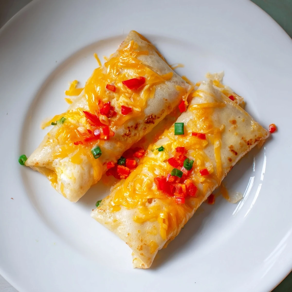 A golden brown Rice Paper Egg Cheese Wrap, crispy edges with melted cheese and egg filling within.
