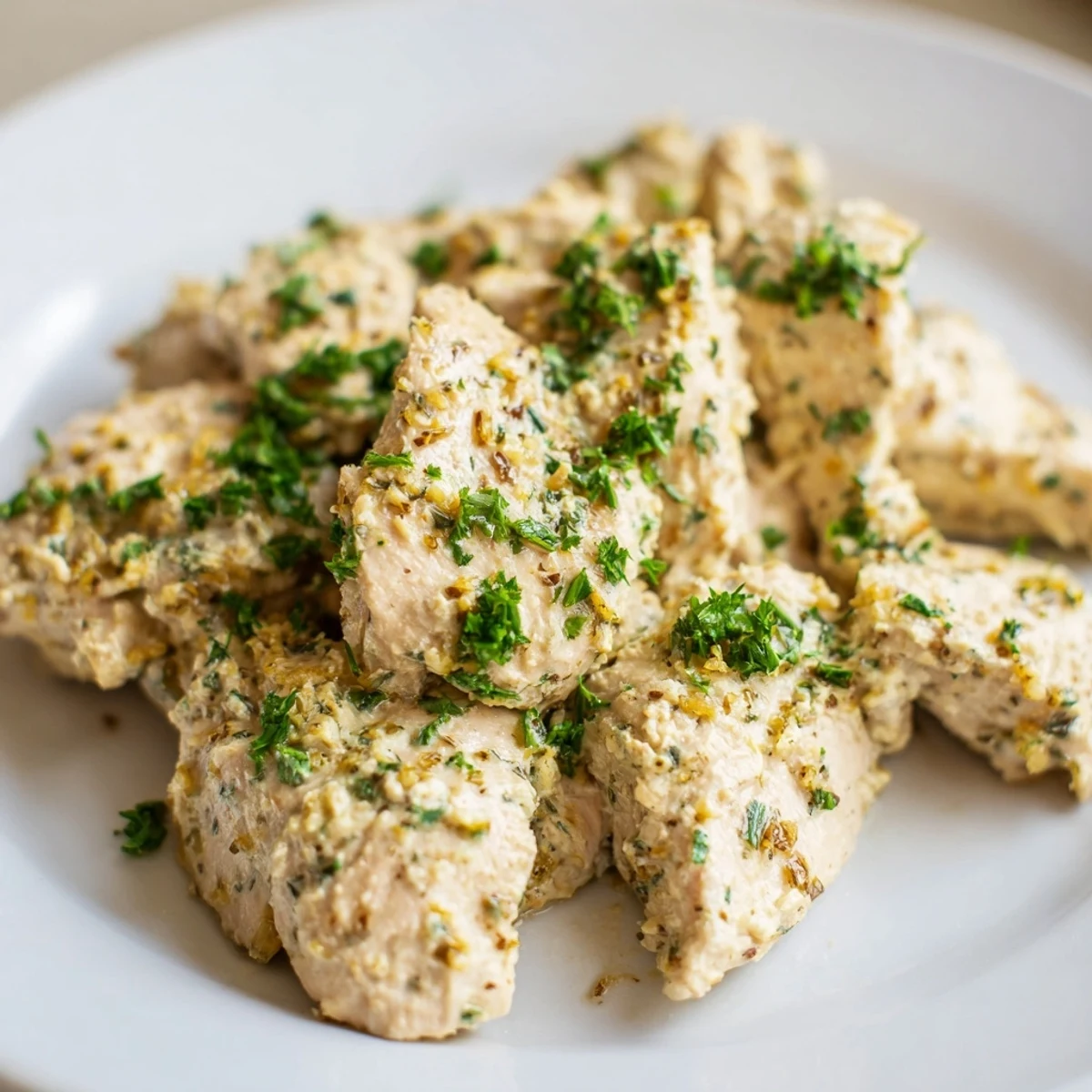 A close-up of delicious Greek Yogurt Chicken, baked to perfection, showcasing a flavorful marinade.