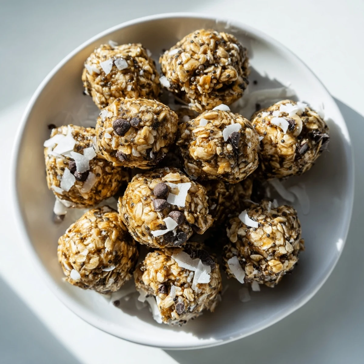 These Almond-Chia Energy Bites have a textured, crumbly surface, perfect for a pre-workout fuel.