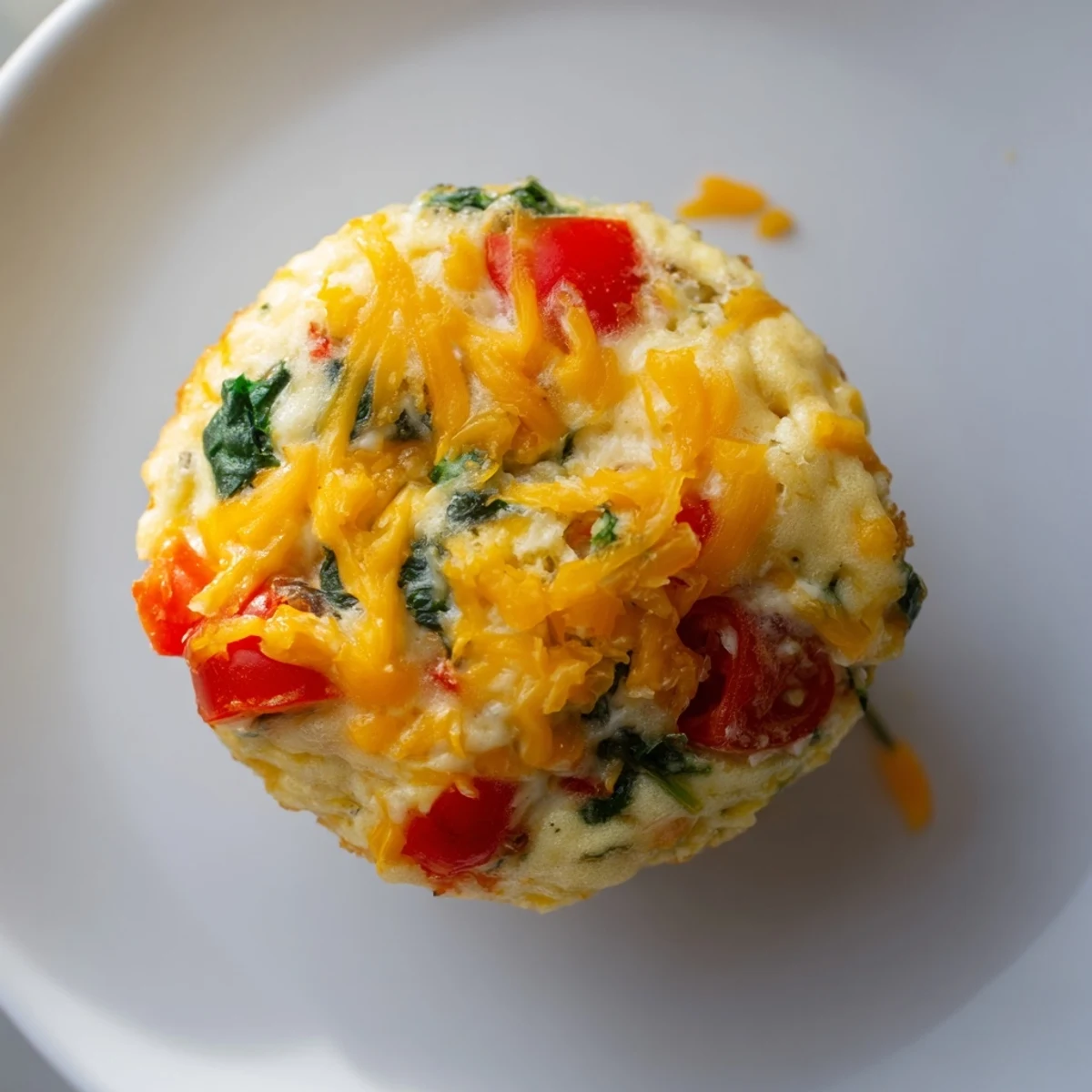 Golden-brown Customizable Egg Muffins filled with colorful veggies and melted cheddar, ready to eat.