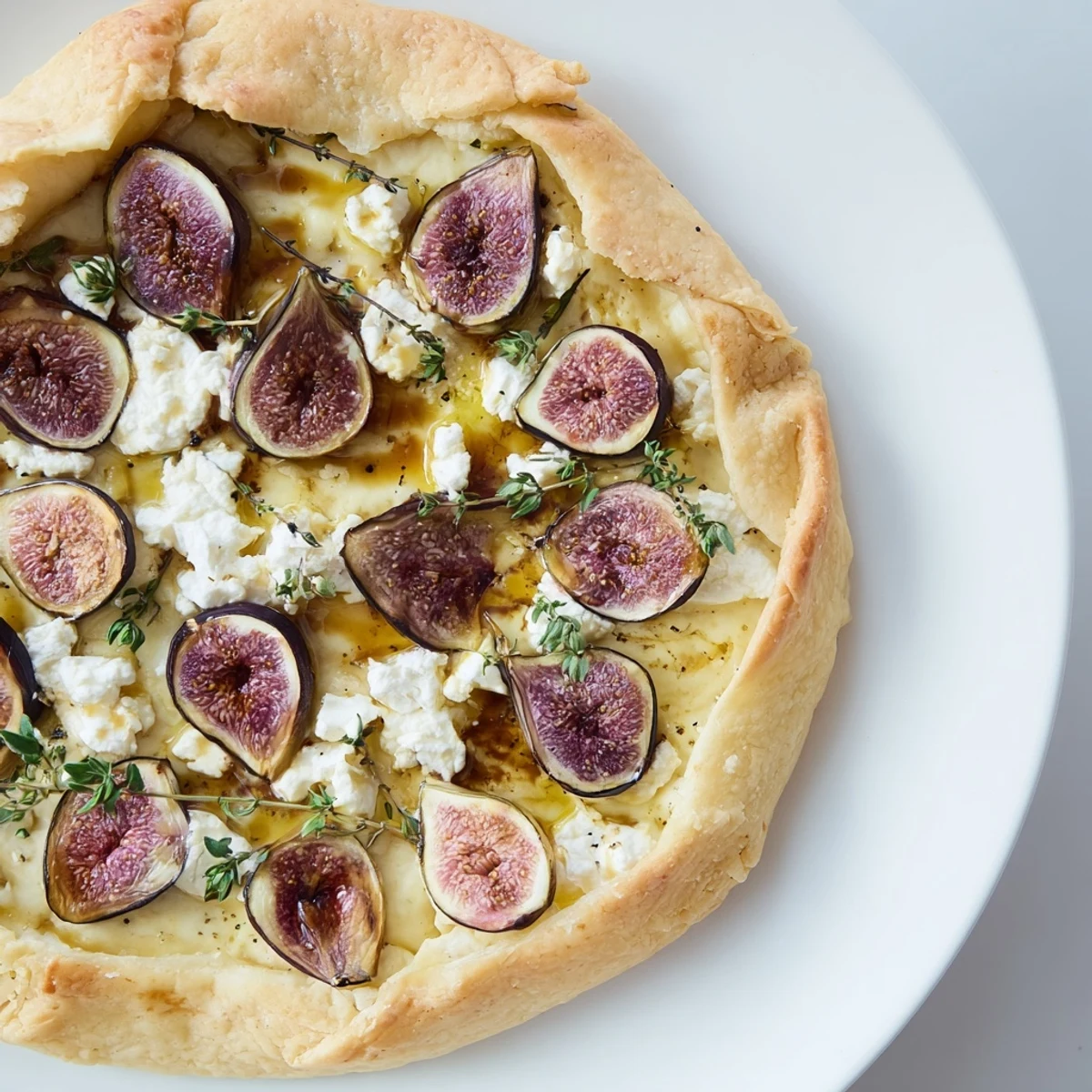 Golden and bubbly puff pastry truffle pizza showcasing figs, goat cheese, and a drizzling of luxurious truffle oil.