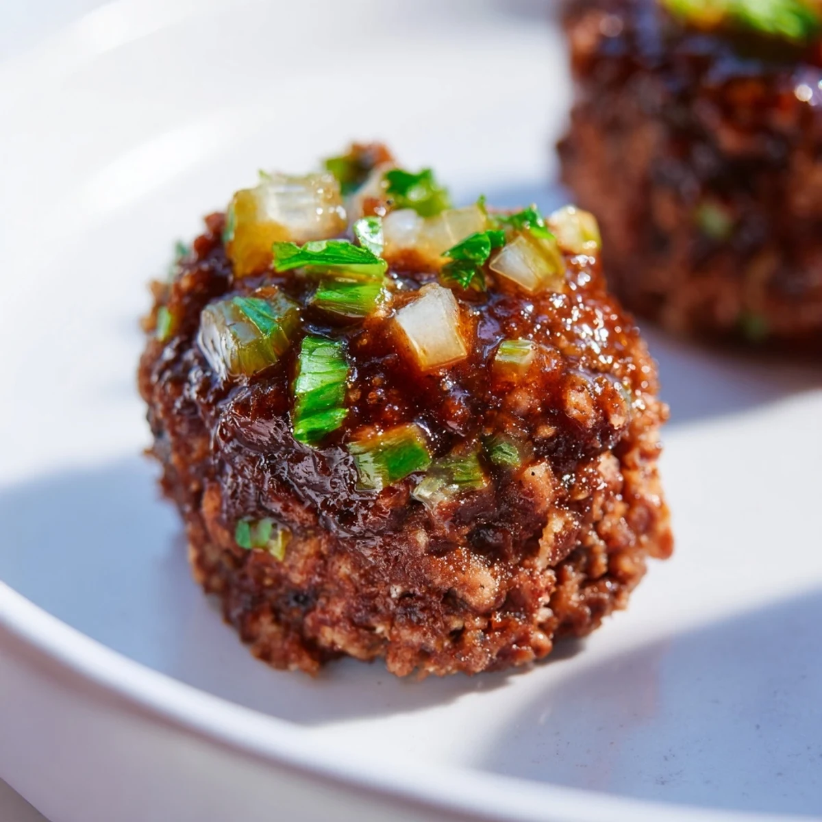 A perfect family dinner: Tender Mini Meatloaf Bites, savory meatloaf with sweet glaze glistening.