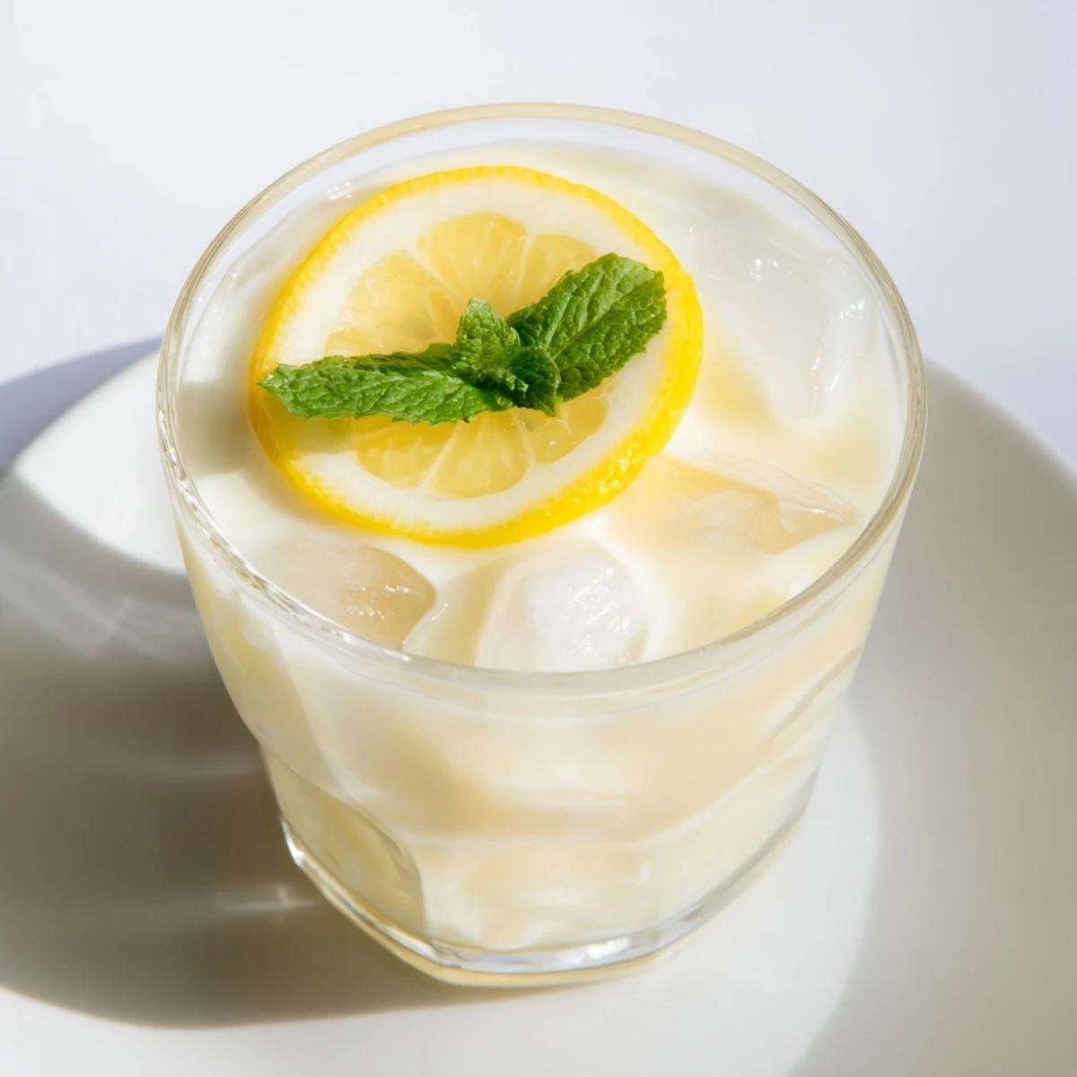 Bright yellow, homemade creamy lemonade, ready to cool you down on a sunny afternoon.