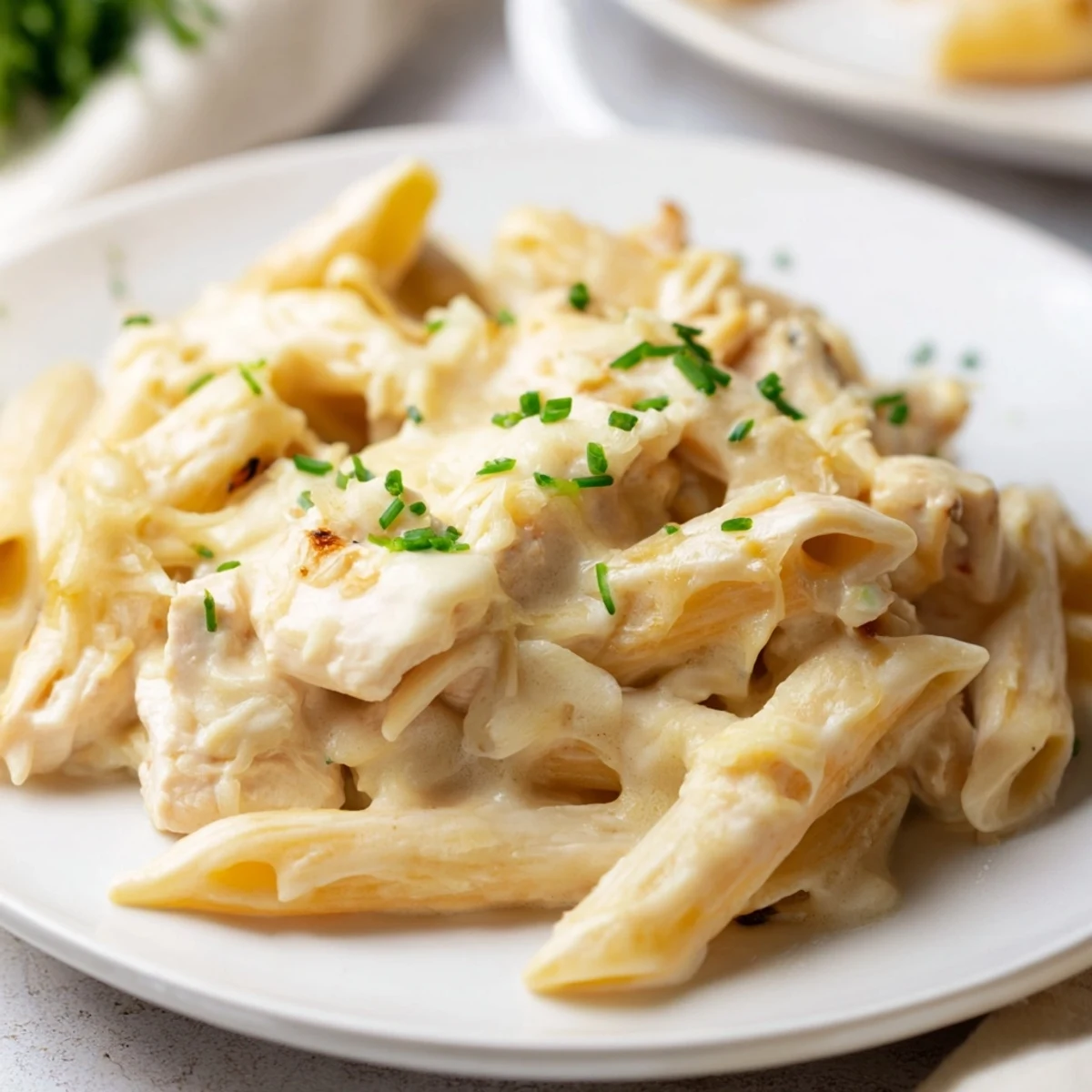 Creamy Chicken Ranch Pasta Bake, bubbly with melted mozzarella, perfect for a cozy dinner.