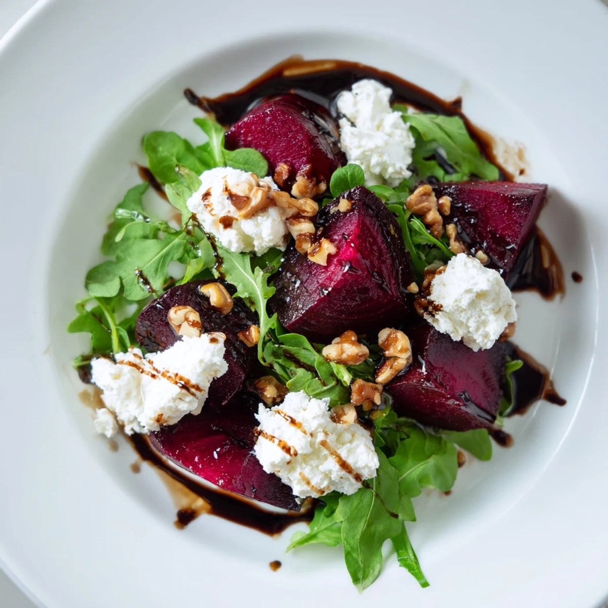 Tender, roasted beets mingling with goat cheese and walnuts in a delightful salad photo for Roasted Beet Goat Cheese Salad.