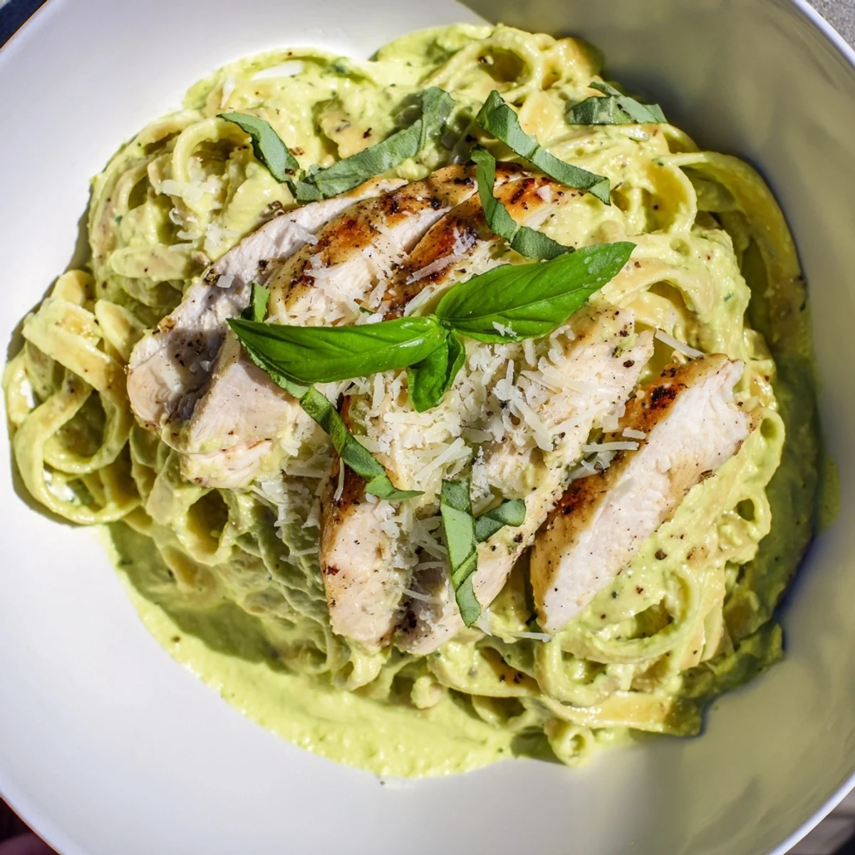Tender pasta coated in lush avocado sauce, combined with juicy chicken in this Creamy Avocado Chicken Pasta.