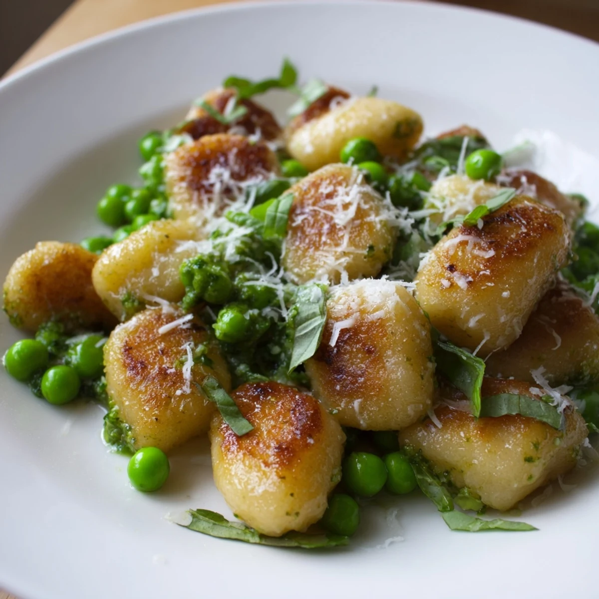 Quick and easy Pesto Pea Gnocchi, a vegetarian skillet meal with crisp gnocchi and vibrant flavors.