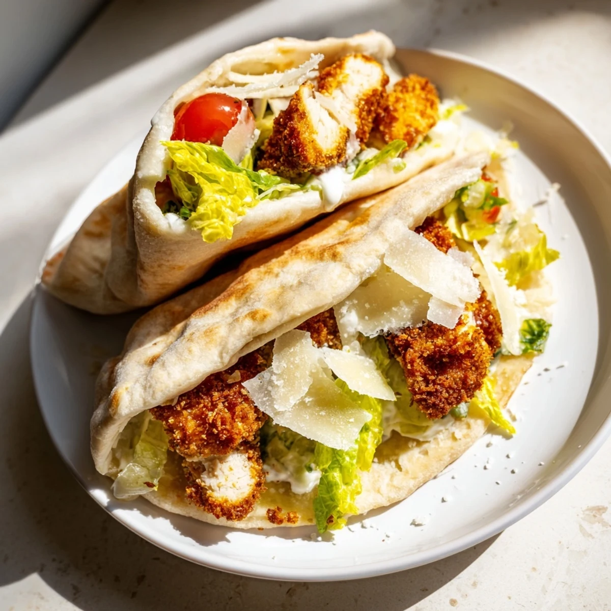 Imagine biting into a Crispy Chicken Caesar Pita: Juicy chicken, crisp lettuce, soft pita – pure comfort food.
