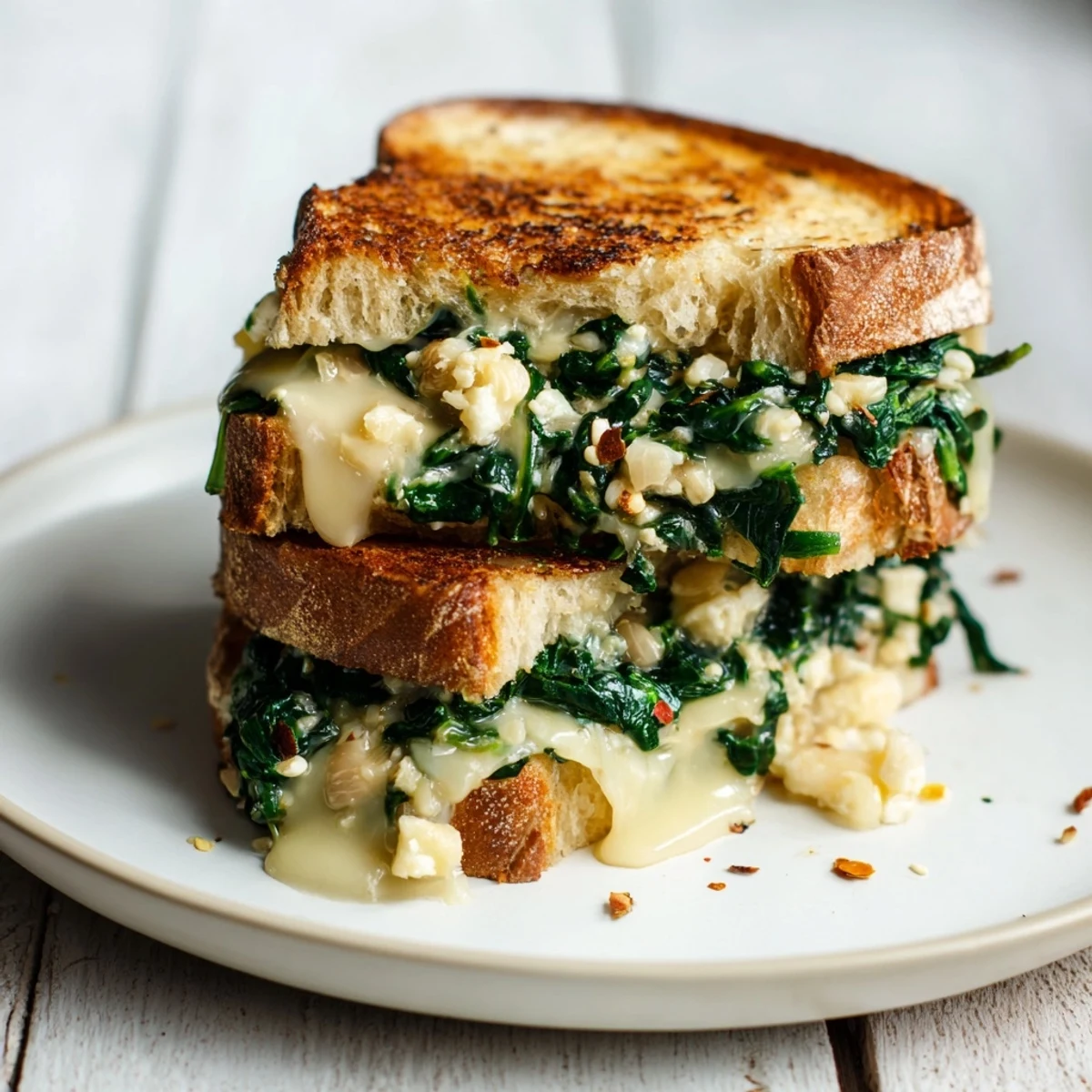 Perfectly grilled Feta & Spinach Stuffed Grilled Cheese, showcasing crispy bread and a warm, cheesy center.