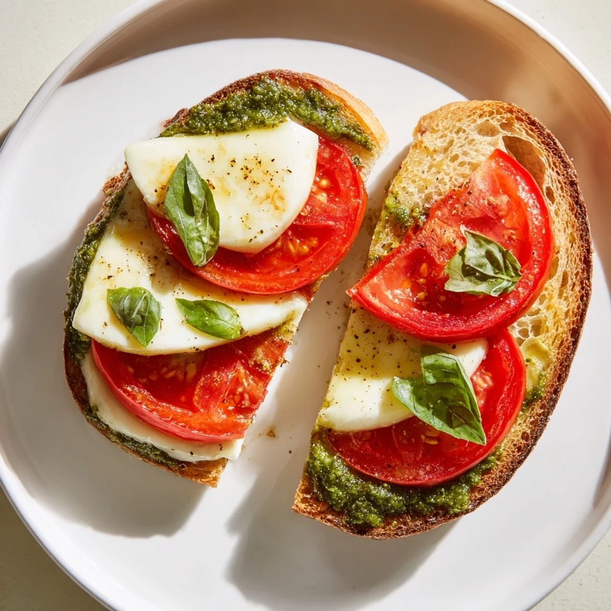 A close-up of a warm Caprese Pesto Grilled Cheese, ready to be sliced and enjoyed.