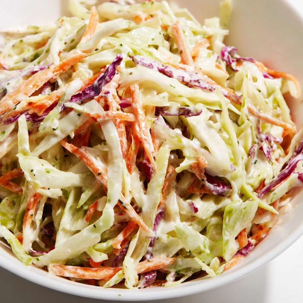 Crisp shredded vegetables tossed in a tangy, creamy Coleslaw With Creamy Dressing, ideal for summer barbecues and picnics.