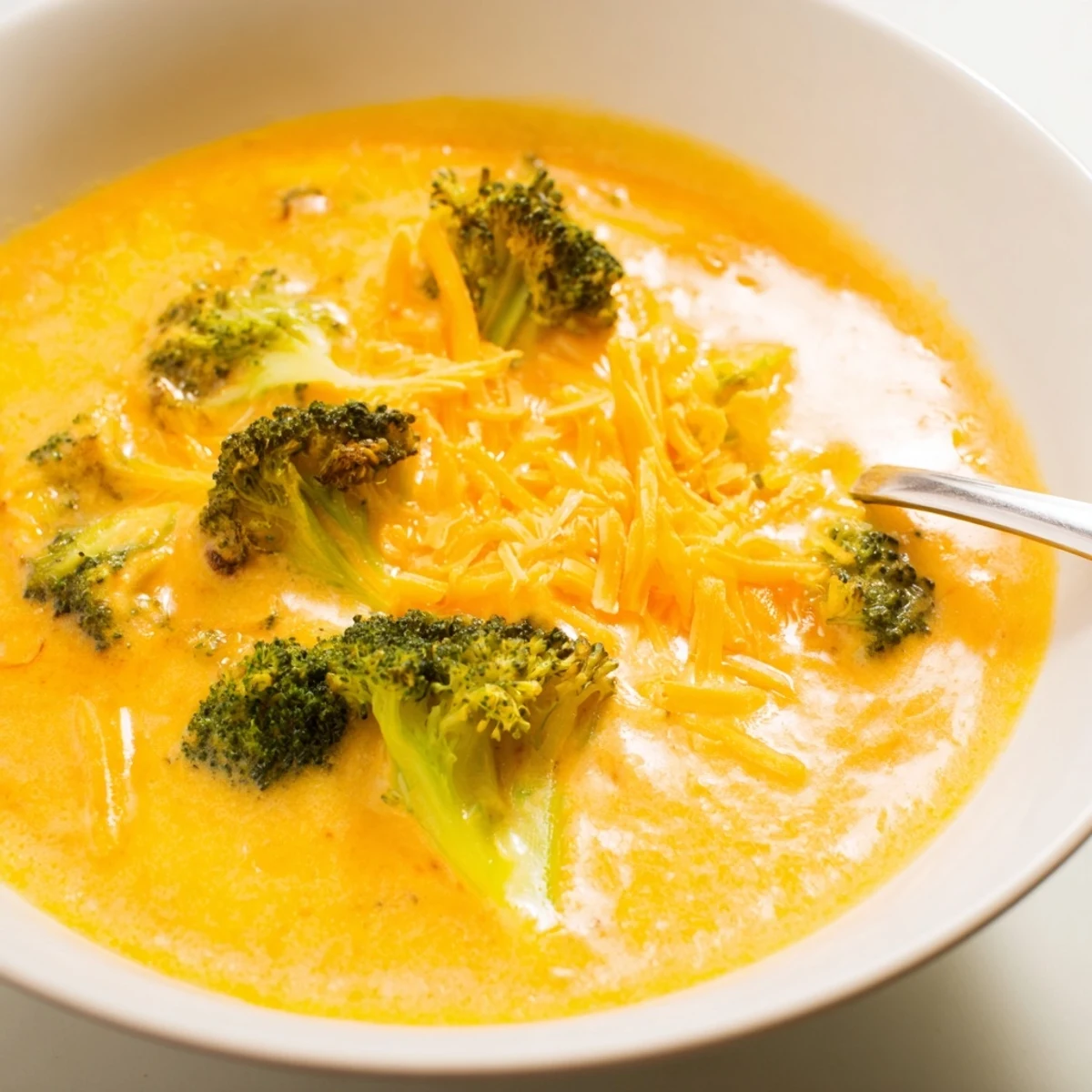 Freshly chopped carrots and onions garnish this warm Roasted Broccoli Cheddar Soup beside a rustic slice of crusty bread.
