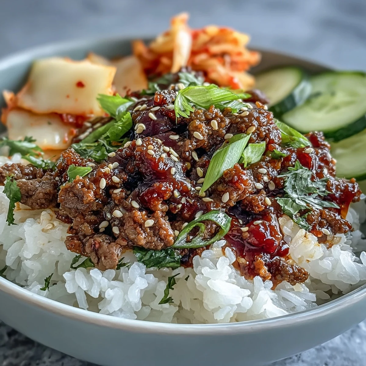 Hearty Korean Beef Bowl, a colorful fusion of textures and bold flavors.