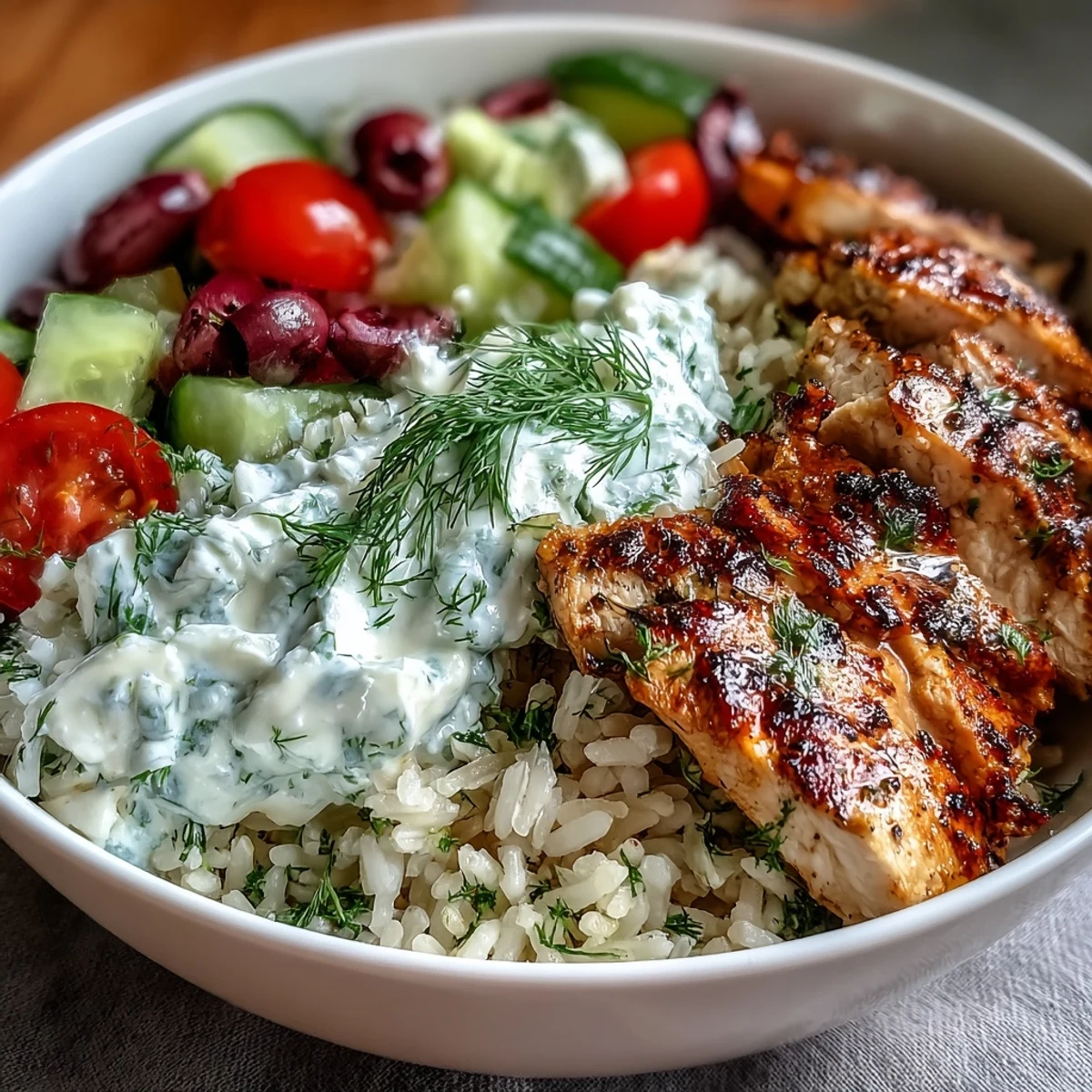 Flavorful Greek chicken bowl, a hearty, homemade meal with vibrant, fresh elements.