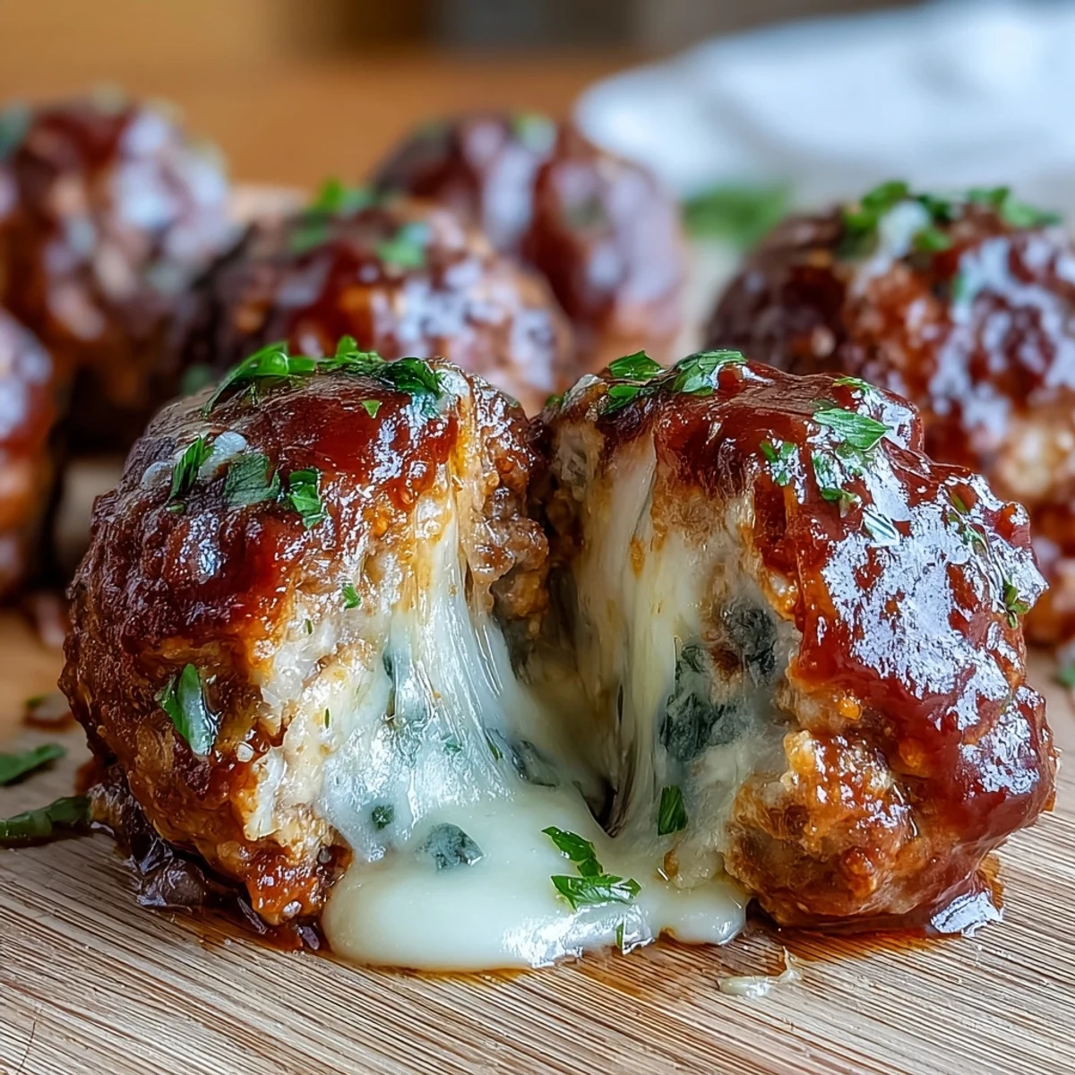 Golden-brown Baked Spicy Chicken Parm Meatballs simmering in rich tomato sauce and melted cheese, ready to be served over spaghetti for dinner.