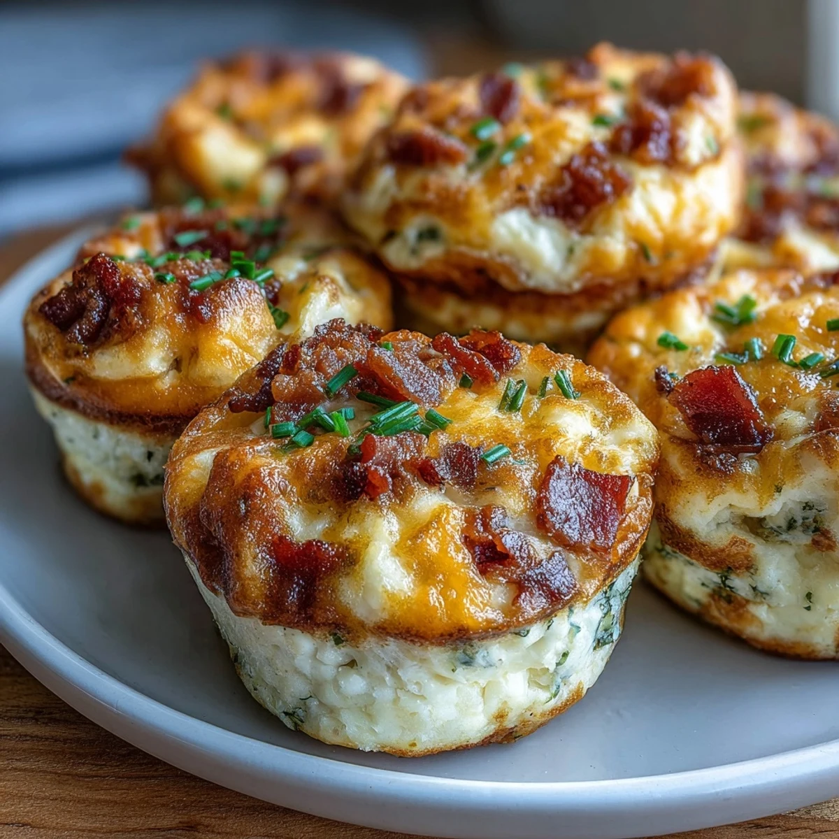 Close-up of a Ranch Bacon Breakfast Egg Bite broken open, revealing the soft, fluffy interior packed with ranch seasoning, cheese, and bacon.