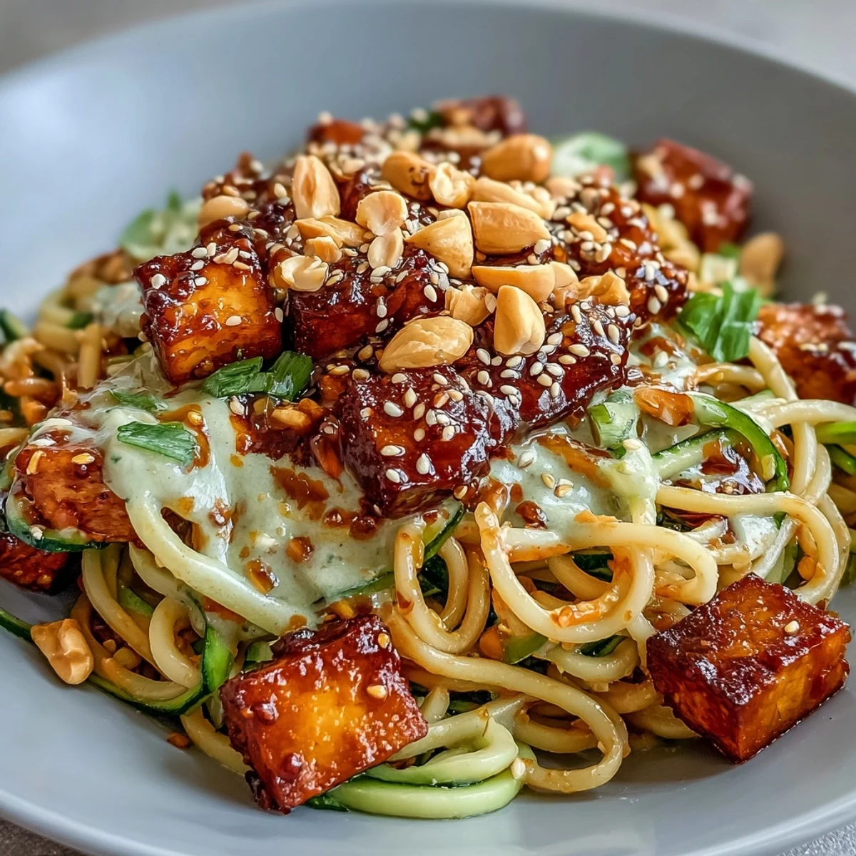 Cooling TikTok-Style Chili Crisp Cucumber Noodle Bowls filled with crunchy veggies and peanuts.