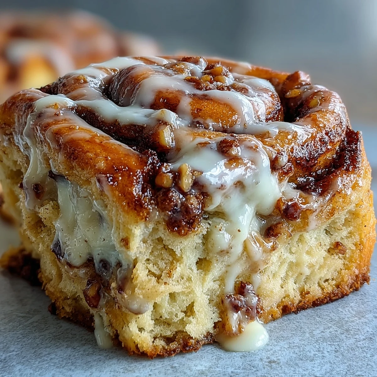 Freshly baked Banana Bread Cinnamon Rolls on a white plate with a cup of coffee for a cozy breakfast spread.
