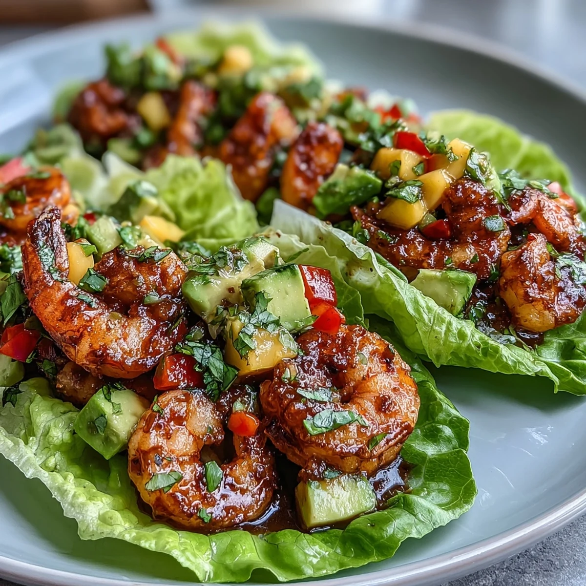 Easy fusion-style shrimp lettuce tacos served with extra lime wedges for a light summery dinner.