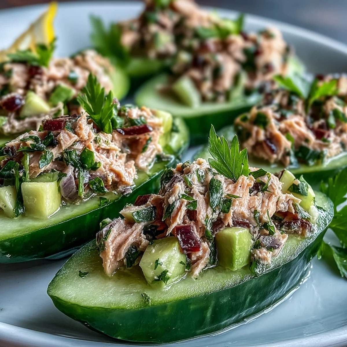 10-Minute Tuna Avocado Cucumber Boats