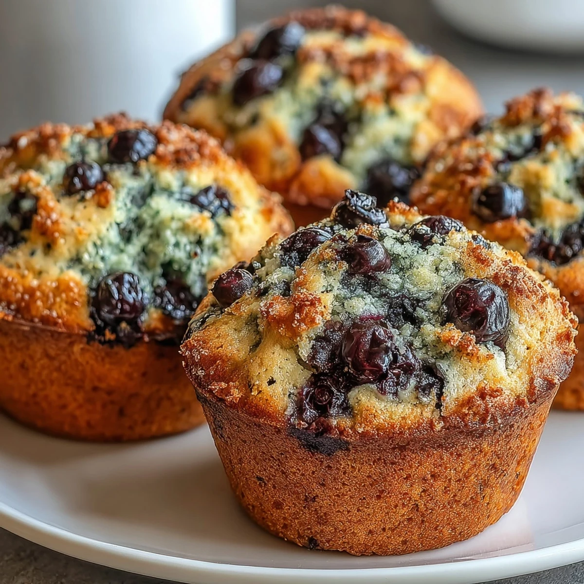 Golden Vegan Blueberry Lemon Protein Muffins cooling on a wire rack, ready for a healthy breakfast or snack.