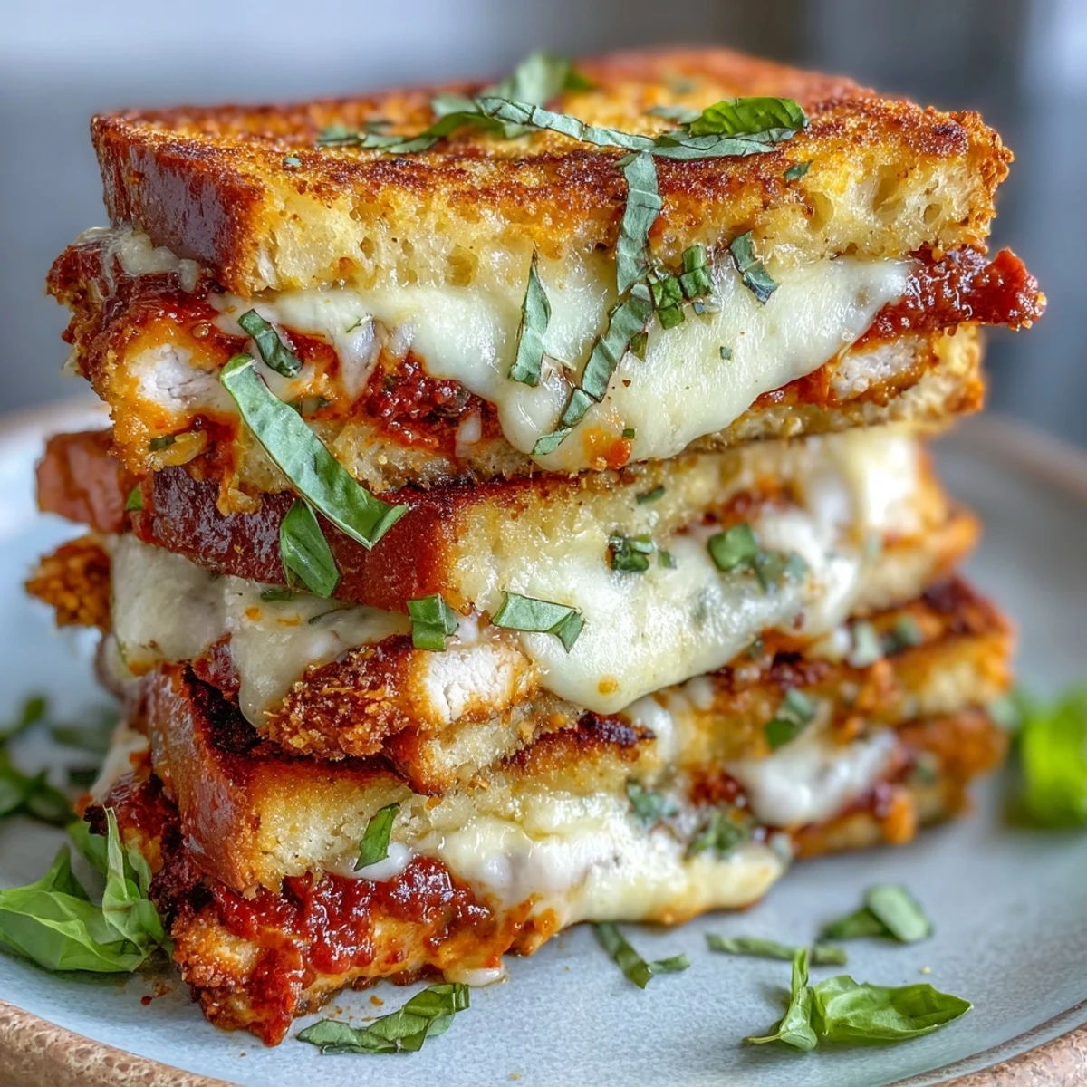 Juicy chicken cutlet with tangy vodka sauce and melted mozzarella, stacked on warm, crusty Italian bread.
