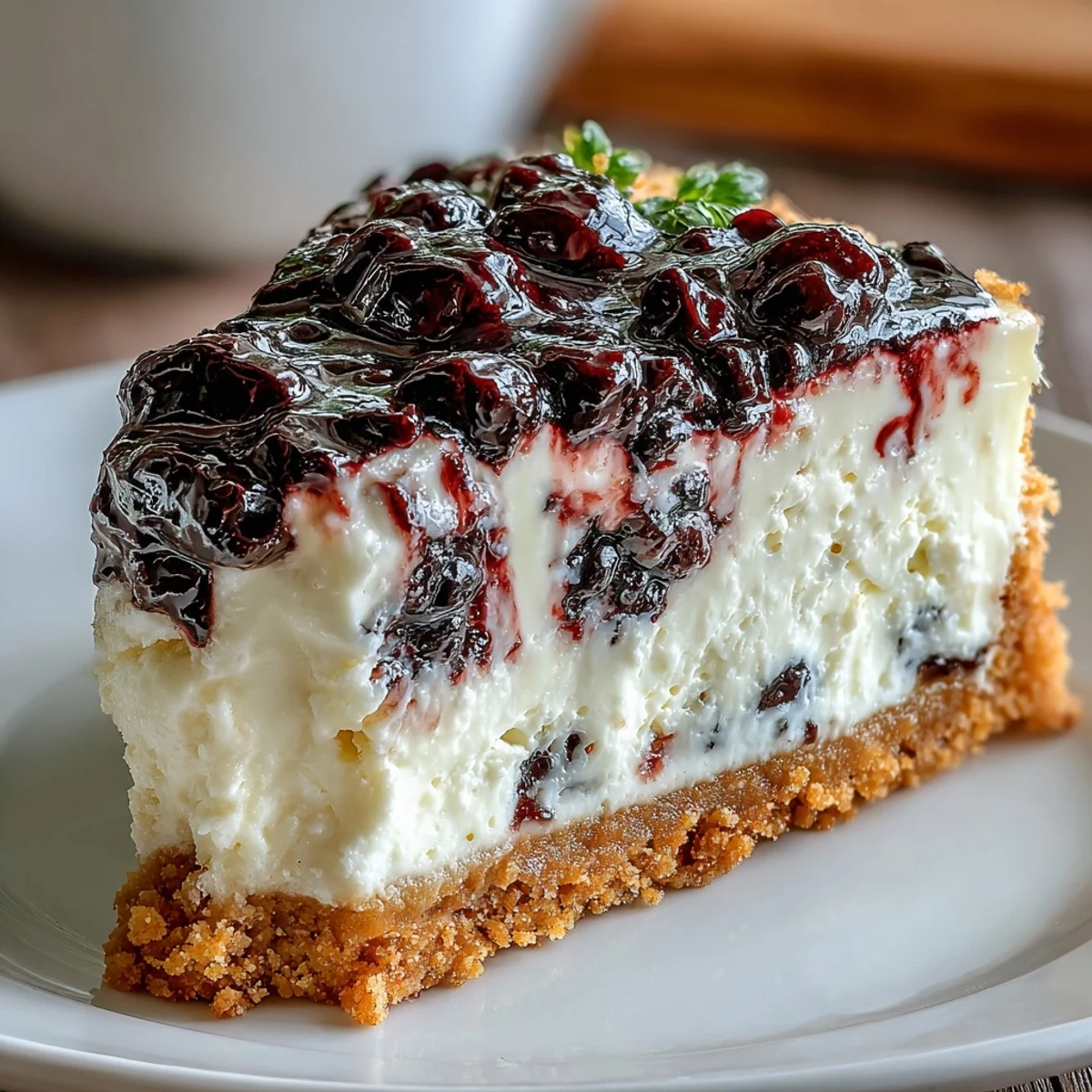 Decadent black currant cheesecake with creamy filling and tangy berry swirls on a buttery biscuit crust.  