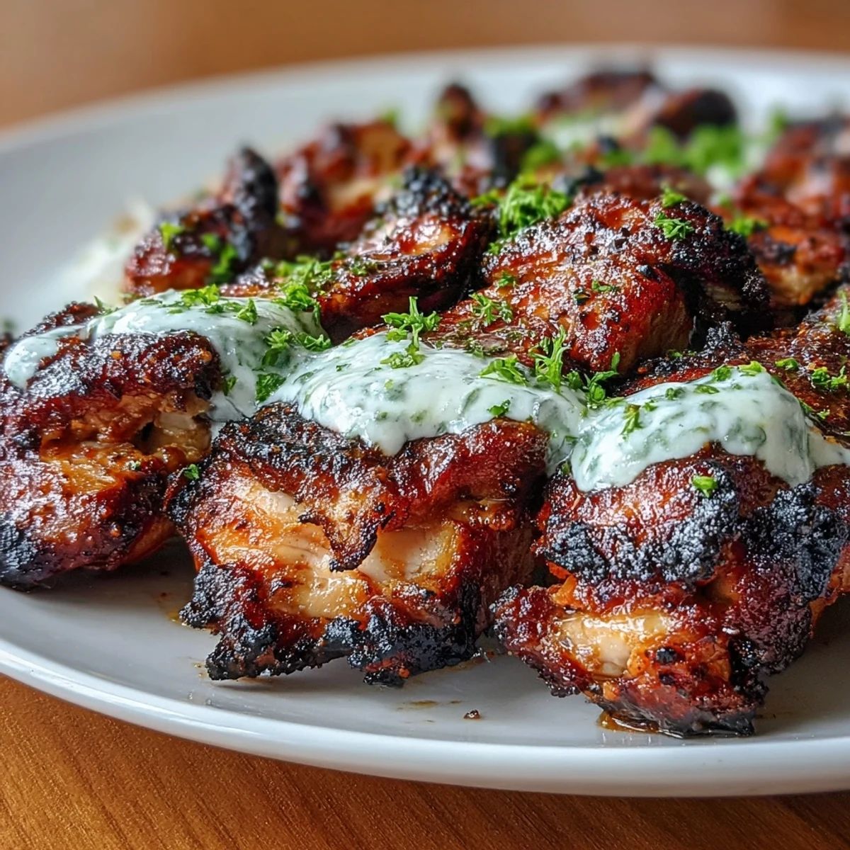 Juicy chicken shawarma with aromatic spices, sliced and drizzled with creamy garlic sauce on a warm pita wrap.  