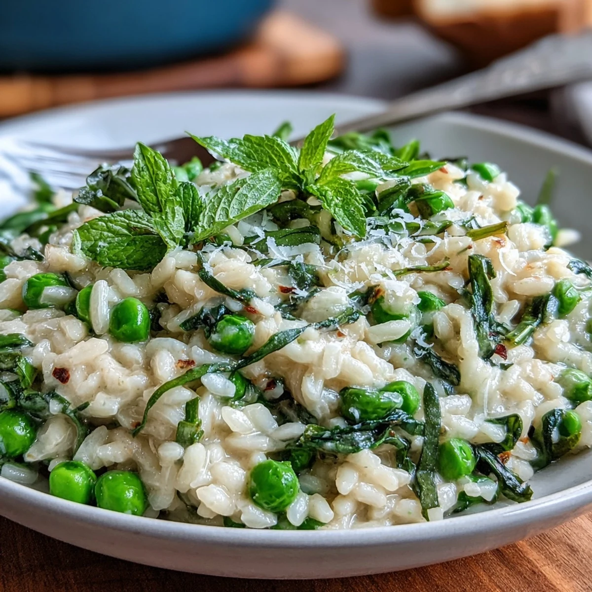 Fresh and flavorful, this Spring Pea and Mint Risotto with Parmesan features bright green peas, aromatic mint, and velvety rice for an elegant vegetarian main.