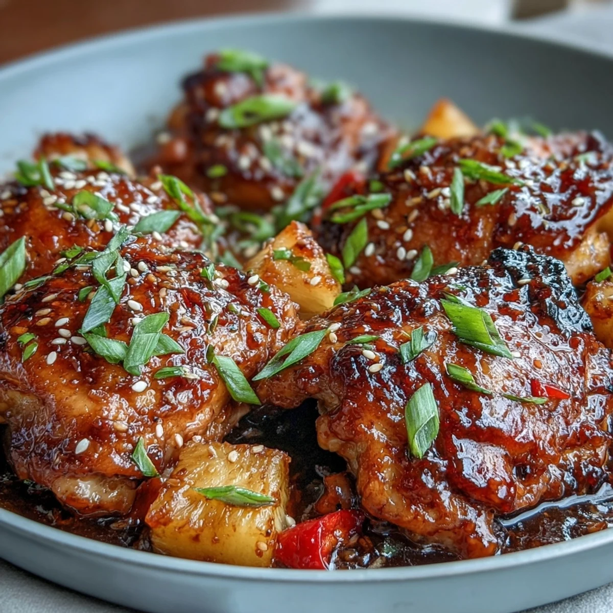 Sticky Honey Garlic Chicken Pineapple Skillet with tender glazed chicken, sweet pineapple, and crisp bell peppers in a savory-sweet sauce.