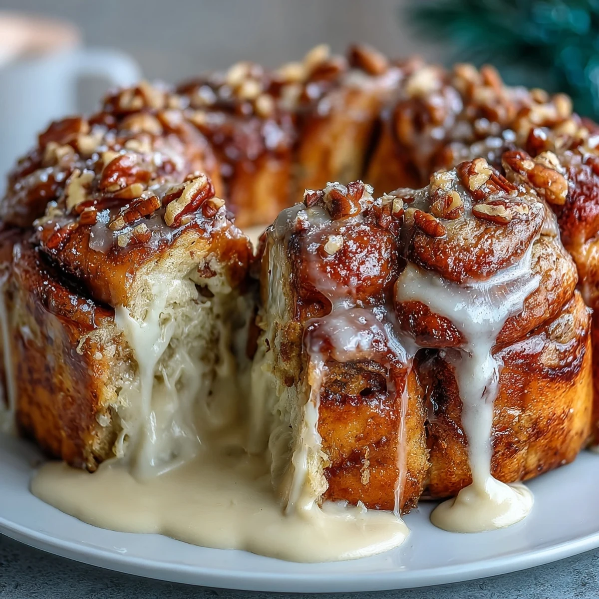 Warm cinnamon-sugar biscuit dough balls baked in Bundt pan, topped with luscious cream cheese icing for Mardi Gras.  