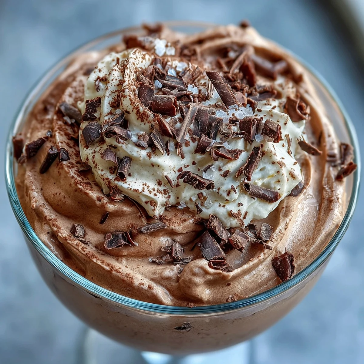 Creamy high-protein dessert blending Greek yogurt, cocoa, and sea salt for a light, guilt-free treat.