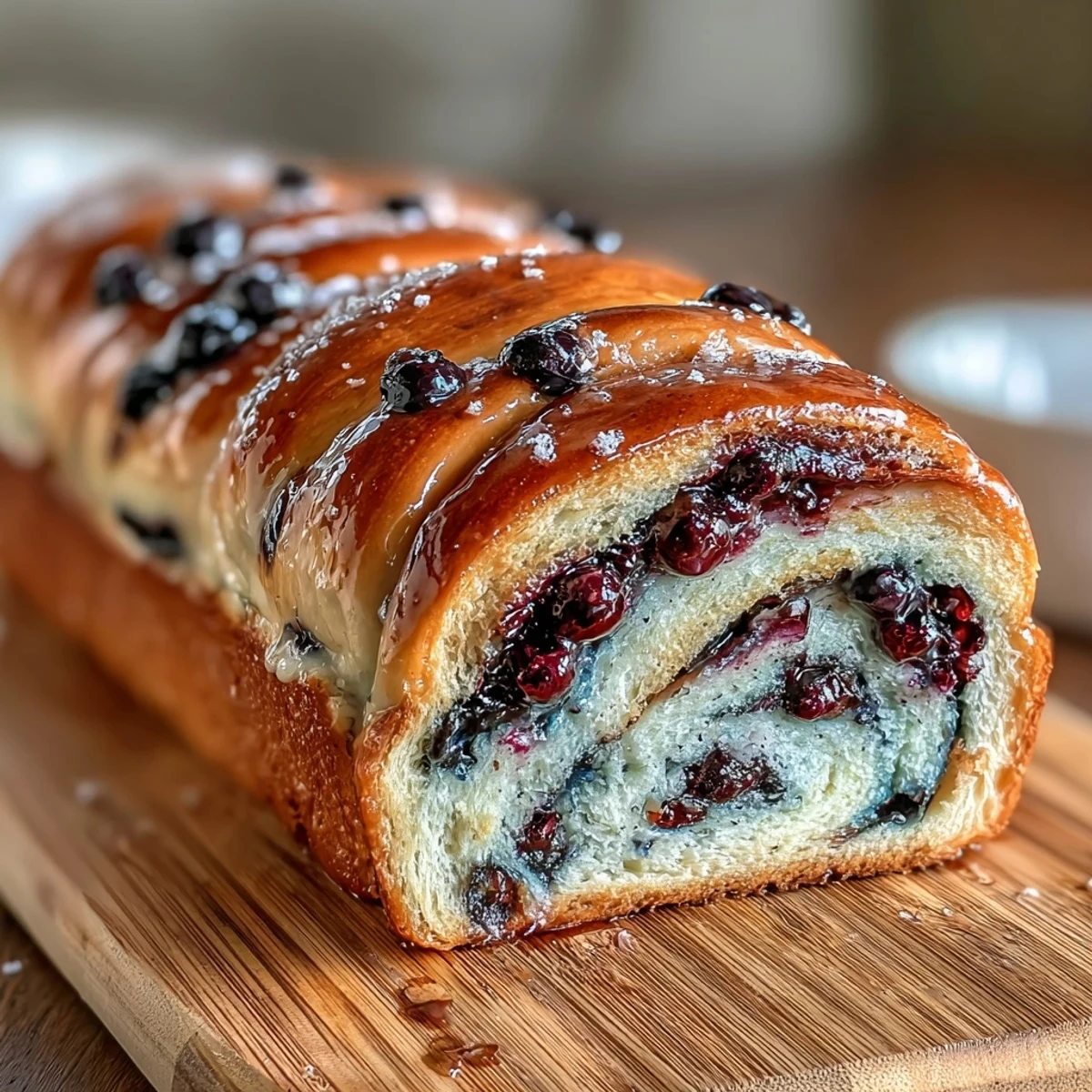 Soft sourdough bread filled with sweet blueberry lemon swirl, perfect for breakfast or brunch.  