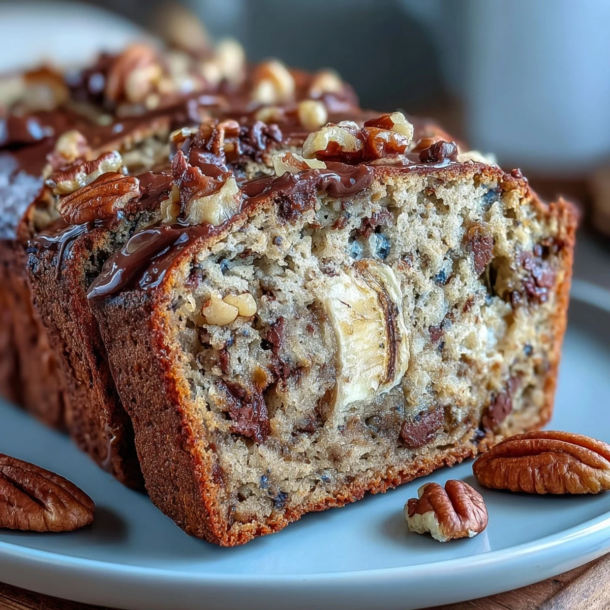 Moist high-protein banana bread with Greek yogurt, golden crust and visible banana slices throughout.  