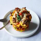 A warm tray of Spicy Lasagne Soup Egg Muffins, bursting with savory Italian flavors.