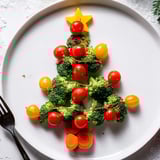 Vibrant Broccoli Tree with Cherry Tomato Ornaments, appealing party platter ready to enjoy with a dip.
