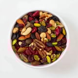 A colorful medley: Roasted nuts and dried fruit, an easy party platter for serving guests beautifully.