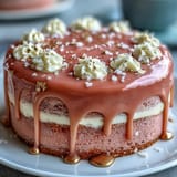 Slice of pink velvet rosé cake reveals tender blush layers and rich cream cheese frosting, perfect for bridal showers and special celebrations.  