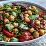 Diced cucumber and olives enhance this vibrant Mediterranean Chickpea Salad.
