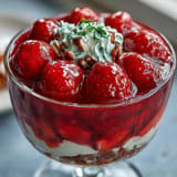 Taste the sweet and salty Strawberry Pretzel Jello Salad, chilled and ready to serve.