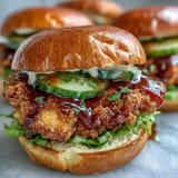 Juicy fried chicken drizzled with spicy hot honey on a bun.