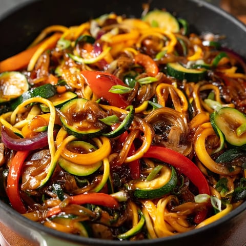 A dish of zucchini noodle stir-fry.