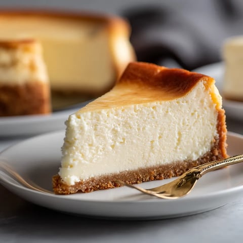 A slice of cheesecake on a plate.