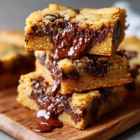 Chocolate chip cookie bars on a wooden cutting board.