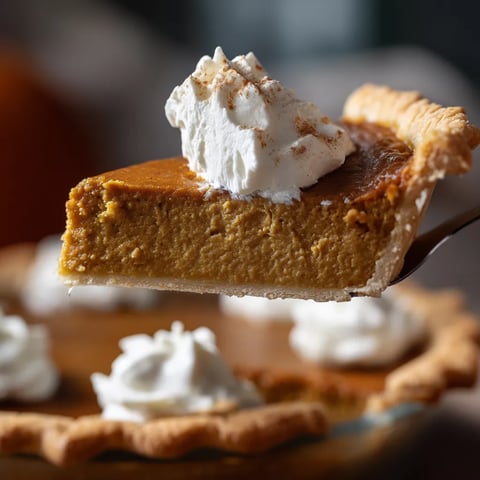 A slice of pumpkin pie with whipped cream on top.