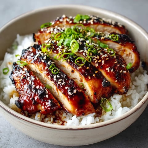A bowl of grilled teriyaki chicken with rice.