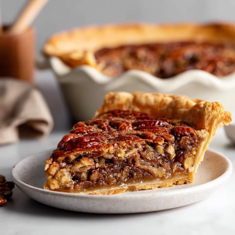A slice of pecan pie on a plate.