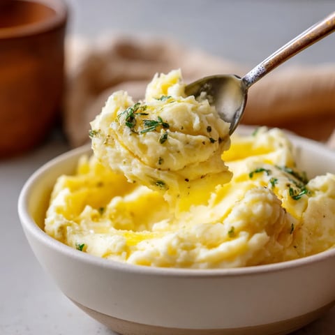 A spoon is in a bowl of mashed potatoes.